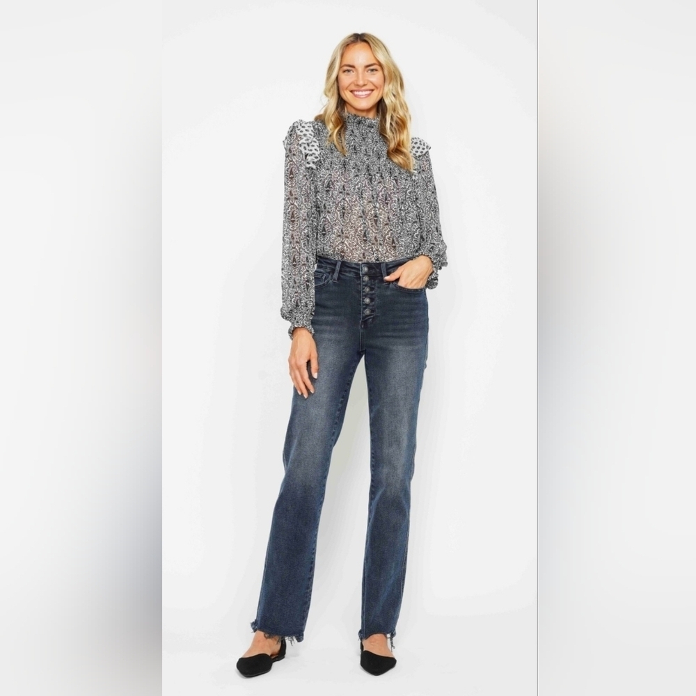 Judy Blue High Rise Button Fly Straight Fit Dark Blue Wash Jeans Reg Plus NEW - Picture 16 of 16